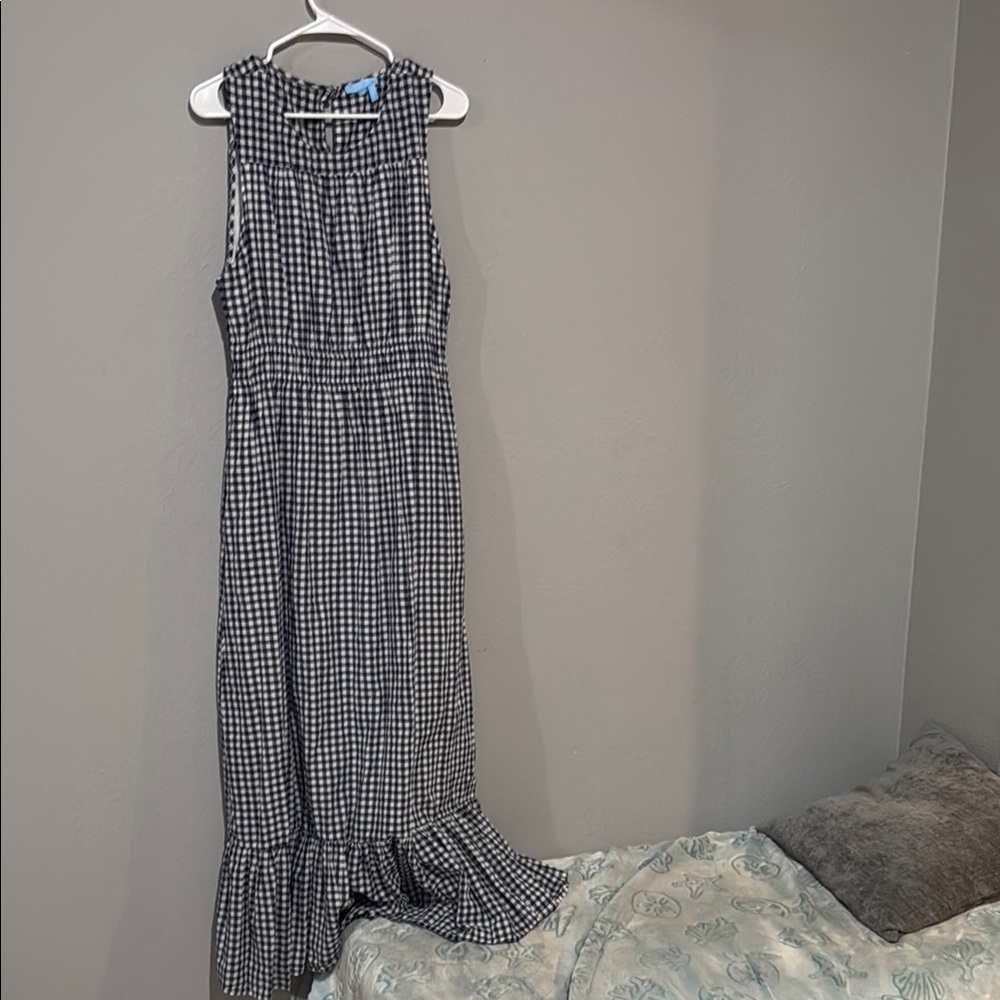 Draper James Blue White Gingham Maxi Dress with Ruffle Hem - Picture 3 of 12